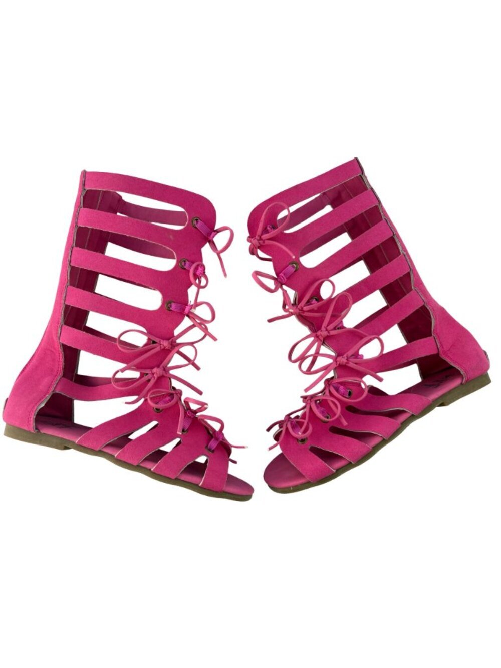 Makena Lane Girls Tall Gladiator Sandals in Faux Suede Bows Hot Pink Kids Size 1 - Picture 3 of 9